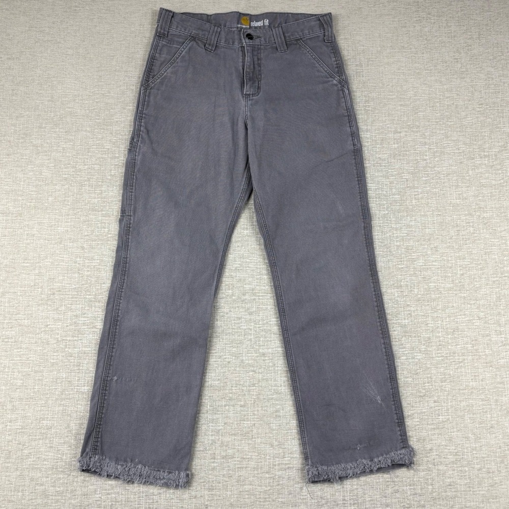 Carhartt Relaxed Fit Gray Carpenter Pants Mens 30x30 Distressed Frayed Hem